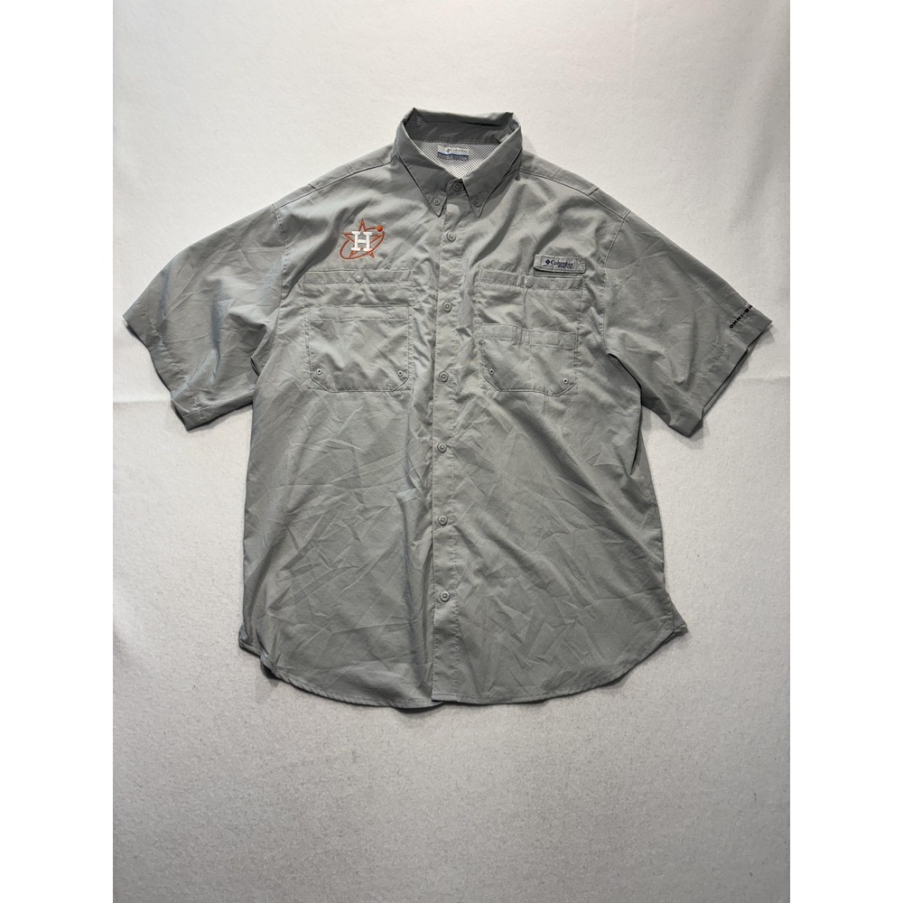 Houston Astros Shirt Mens Large Gray MLB Baseball Columbia PFG Omni Shade
